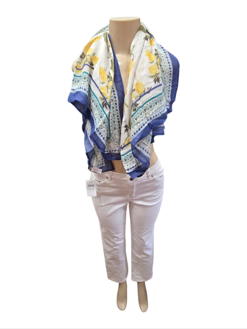 J Jill Multicolor Scarf Wrap Lemon All Over Print Lightweight One Size